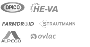 OPICO, HE-VA, FarmDroid, Strautmann, Alpego, Ovlac logos