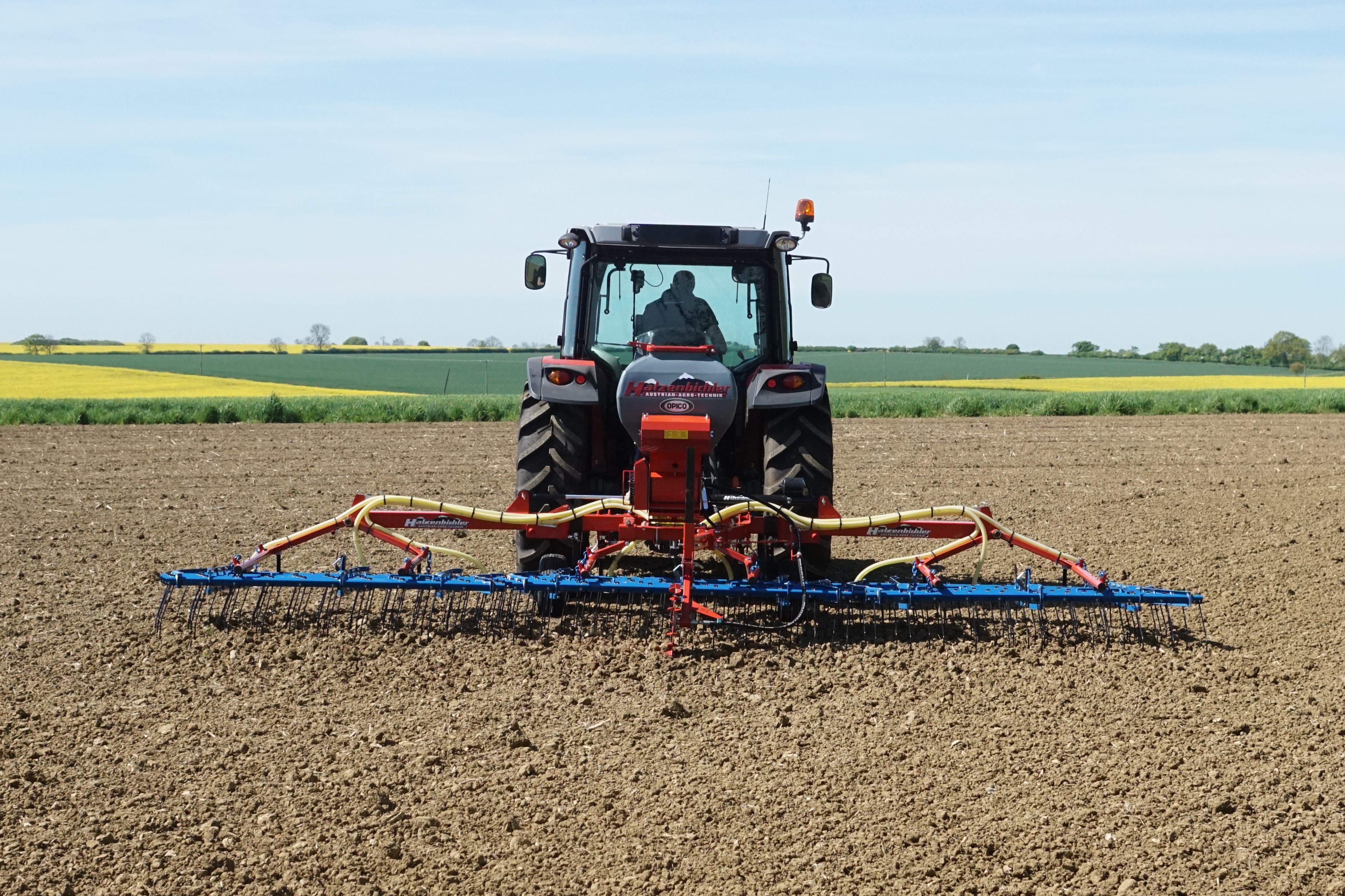 6m OPICO Grass Harrow and Air 8 Seeder, reseeding cultivated ground